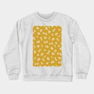 Cream Ditsy Hemlock Print on Mustard Yellow -  Floral Repeat Pattern Crewneck Sweatshirt